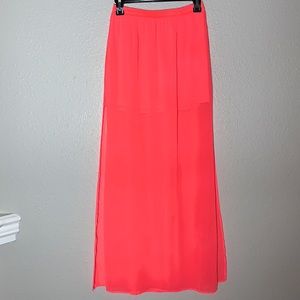 H&M Divided neon coral Maxi Skirt Sz 6 chiffon semi-sheer high slit festival
